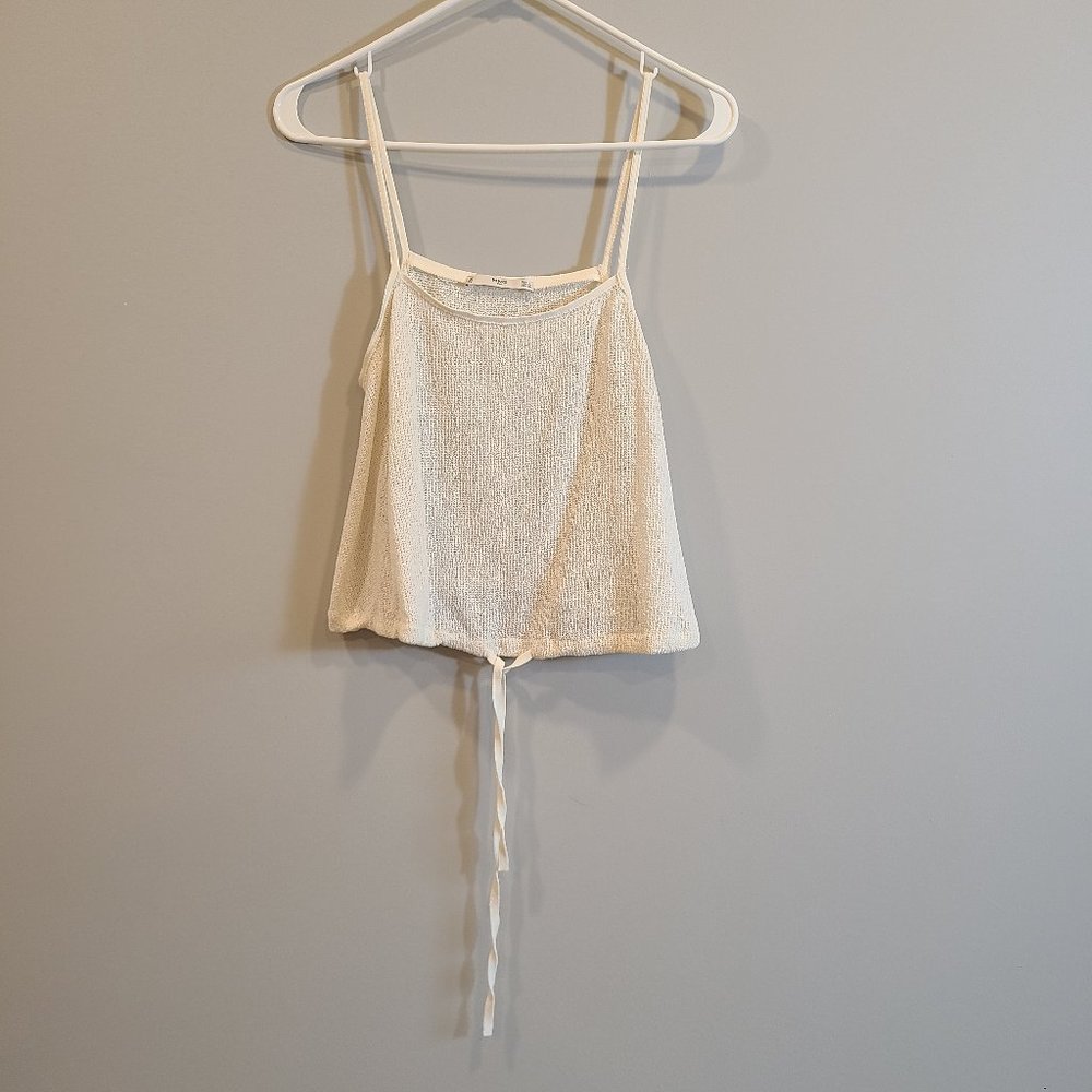 Mango Cream Textured Cropped Tank with Tie